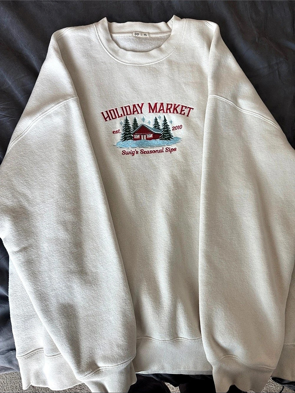 Swig Holiday Market Embroidered Sweatshirt Cream XL